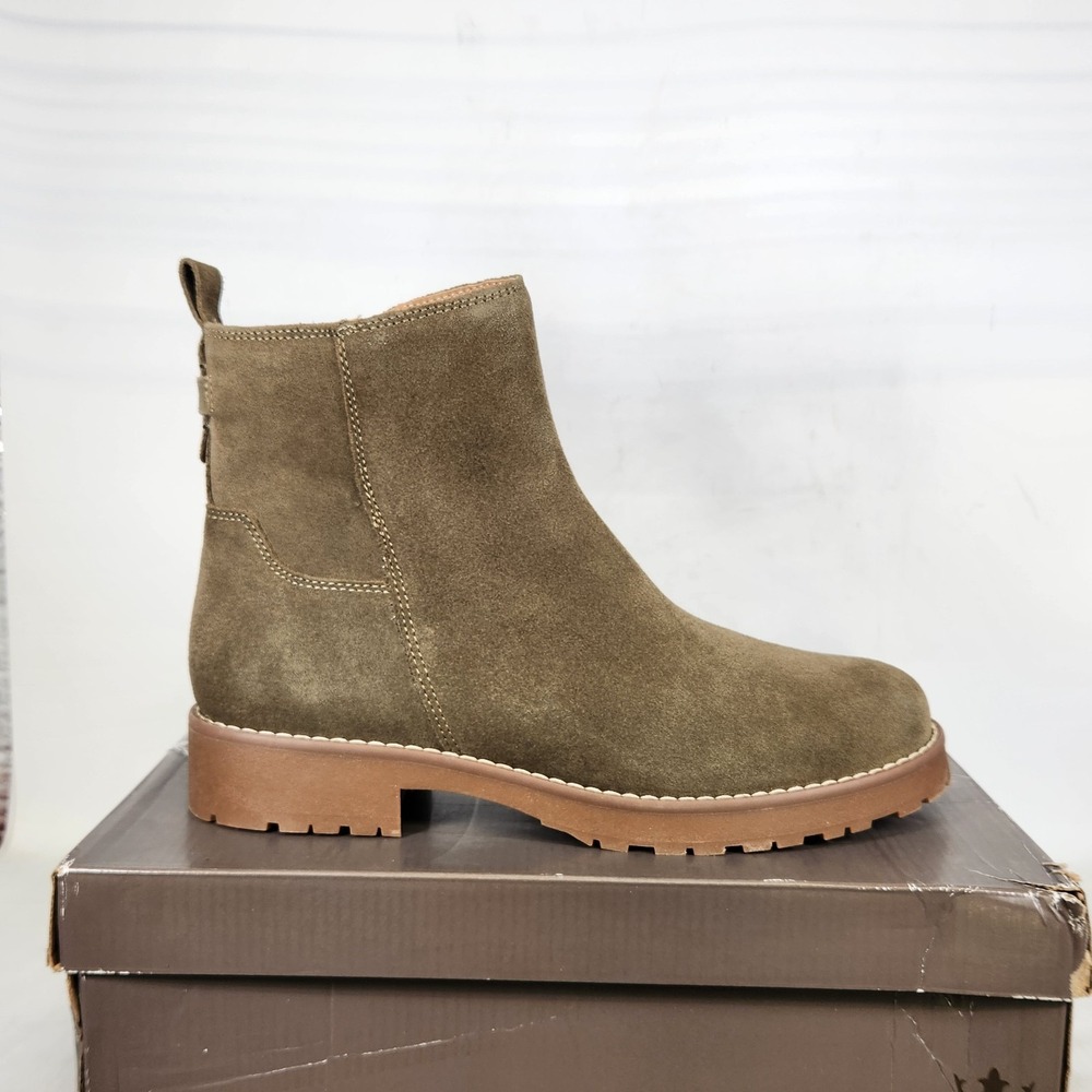 Crown Vintage Taylen Bootie Womens Size 9.5 Dark Olive Suede Lug Sole Ankle Boot